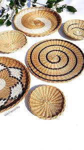 Set Of 6 Wall Plates African Basket Wicker Basket Boho Wall Etsy Baskets On Wall Plates On Wall Basket Wall Decor