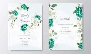 Beautiful Wedding Invitation Card Template Set With Greenery Floral Leaves And Gold Frame Watercolor Floral Wedding Invitations Floral Wedding Invitations Wedding Invitation Cards