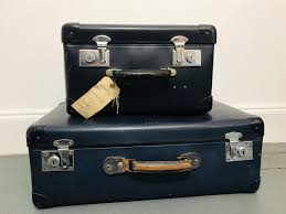Navy Blue Vintage Suitcases Blue Travel Luggage Suitcase Set Blue Home Decor Accent For Interior Design And Retail Display