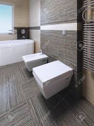 Weitere ideen zu 3d fliesen, fliesen, modernes badezimmerdesign. Wc Und Bidet Im Modernen Badezimmer Mit Zebrano Gestreiften Fliesen 3d Ubertragen Lizenzfreie Fotos Bilder Und Stock Fotografie Image 50513904