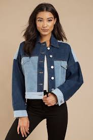 Black And Blue Split Denim Jacket The Way To Go Is Two Toned Get The Westwind Oversized Boxy Patchwork Multi Jacket This Boyfriend Denim Ja In 2020 Denim Jacket Women Denim Jacket Jean Jacket Outfits