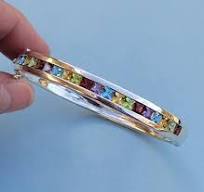 Rainbow Multi Gemstone Sterling Silver 925 Hinged Oval ...