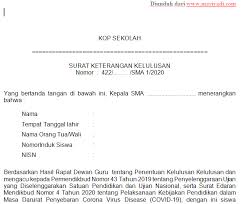 Contoh surat pernyataan orang tua untuk siswa baru yang baik sebagai bahan referensi dalam membuat surat pernyataan yang benar dengan format resmi. Contoh Surat Keterangan Lulus Sma 2020 Mariyadi Com