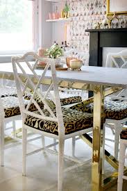 Dining Room With Marble Table And Brass Base With Faux Bamboo Chairs Bamboo Chair Dining Table Gold Dining Room Table