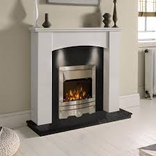 In addition to the external look, electric fires come with internal options such as various log designs, black or white stone, river rocks, and possibly led lights that deliver a flame. White Black Marble Electric Fireplace Suite Low Cost Fireplaces