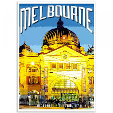 Melbourne Poster Flinders Street Station Posters Australia Vintage Travel Posters Travel Posters