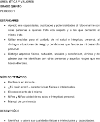 Me quiero tal como soygrado: Plan De Area Etica Y Valores Humanos Grados Tercero Cuarto Quinto Pdf Descargar Libre