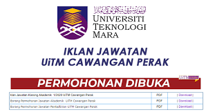 Jawatan kosong universiti teknologi mara (uitm), tarikh tutup 14 jun 2021 june 6, 2021. Jawatan Kosong Di Uitm Perak Jobcari Com Jawatan Kosong Terkini