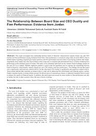 .pricing, valuation and consulting firm, ranked top 15 largest in malaysia by malaysia survey of of business solutions and consulting services to the corporate client including audit and assurance, bpo and swi is consistently ranked as top 20 largest accounting network by the world survey of. Pdf The Relationship Between Board Size And Ceo Duality And Firm Performance Evidence From Jordan