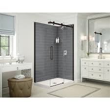 It measures 74.75'' h x 32'' w. Maax Utile Corner Shower Kit With Central Drain 48 In X 32 In X 84 In Thunder Grey Dark Bronze 5 Piece Rona