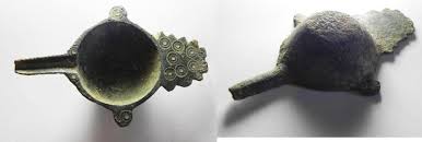 A unique and rare type. Late Roman Byzantine Byzantine 4th 6th Cent A D Bronze Oil Lamp Filler