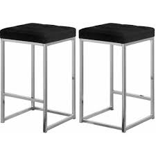 Black And White Counter Stools Black Velvet Tufted Backless Counter Stool Chrome Base Set 2 In 2020 Counter Stools Backless Leather Counter Stools Counter Stools