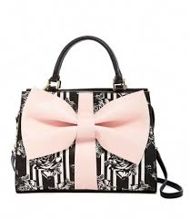 Black And White Striped Purse Betsey Johnson Curtsy Satchel Bm19315 Pink Blush Bow Black White Stripes Roses Betseyjohnson Satche Betsey Johnson Purses Pink Handbags Betsy Johnson Purses