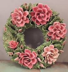 Sold Rare Antique French Floral Porcelain Funeral Wreath With Roses Porcelain Cemetery Wreath Ceramic Majolic French Country Decorating Decor French Floral