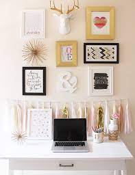Why I Chose A Bright Color Scheme For Our Home Office Gallery Wall Feminine Office Decor Dorm Decorations