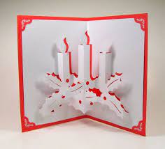 Christmas Candles 3d Pop Up Greeting Card Home Decor Handmade Handcut Origamic Architecture In Shimmery Sparkling White On Bright Red Ooak Pop Up Greeting Cards Pop Up Christmas Cards Diy Christmas