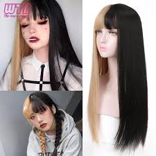 Pinning some hair up allows you to keep some length around your face, but still have the. Wtb Long Straight Synthetic Half Black Half Blonde Lolita Cute Wigs For Women Black Ombre Pink Wig With Bangs Halloween Cosplay Synthetic None Lace Wigs Aliexpress