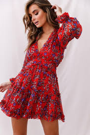 Laney Cutout Back Ruffle Trim Dress Red In 2020 Ruffle Trim Dress Cute Dresses Puffy Dresses