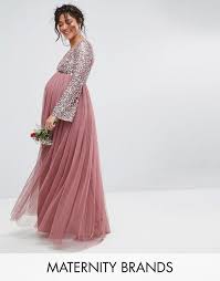 Maya Maternity Long Sleeve V Neck Maxi Dress With Tonal Delicate Sequins Ad Maternity Long Dress Dresses Lace Maxi Dress