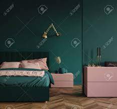 Use them in commercial designs under lifetime, perpetual & worldwide rights. Modern Dark Green Bedroom Interior With Pink Elements And Golden Palm Branch In Vase 3d Render Stock Photo Picture And Royalty Free Image Image 136549633