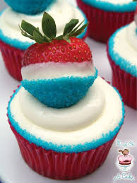 Bird On A Cake Red White And Blue Strawberry Cupcakes 4th Of July Desserts Strawberry Cupcakes Cupcake Cakes