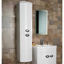 The pure tall side 13.80 w x 57 h wall mounted cabinet accentuates the beauty of simplistic, pure line form by integrating a sleek, symmetrical line design theme throughout each unique piece. Drench Lorraine Gloss White Wall Hung Tall Bathroom Cabinet 1418mm Tap Warehouse