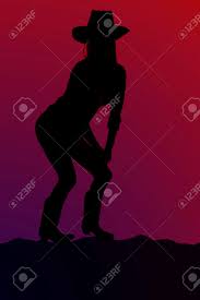 Cowgirl Silhouette Squatting Down On Hill Top Stock Photo, Picture And  Royalty Free Image. Image 25778576.