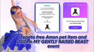 Free Item Event] Zepeto free Amon pet item and 30Zem MY GENTLY RAISED BEAST  event - YouTube