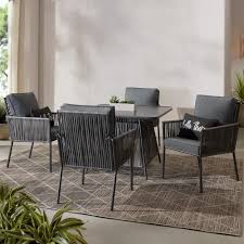 Hampton Bay Tolston 5 Piece Wicker Outdoor Patio Dining Set With Charcoal Cushions Lg19189 5pc The Home Depot