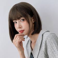 It is a refreshing as well as cool hairstyle. New Wig Korean Female Short Hair Bobo Head Bangs Round Face Cute Cartoon Girl Clavicle Hair Full Wig Bob Shopee Singapore