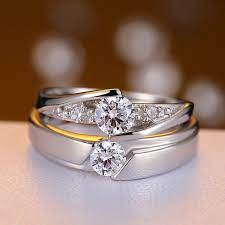 Elegant And Romantic Luxury 925 Sterling Silver Inlaid Cz Couple Rings Engagement Rings Couple Couple Ring Design Couple Wedding Rings