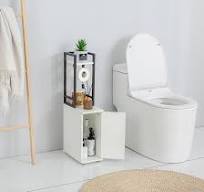 Small Bathroom Storage Cabinet, Narrow Side Bathroom Organizer w/Toilet  Paper Roll Holder and Metal Frame, Slim Toilet Paper Storage Cabinet for ...