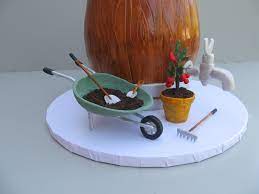 Miniature garden shovel, rake, hoe set. Gumpaste Garden Tools Garden Cakes Baby Reveal Party Decorations Reveal Party Decoration
