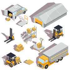 Vector Logistic And Delivery Isometric Icons Cargo Warehouse Freight Png And Vector With Transparent Background For Free Download Desain Sekolah Militer