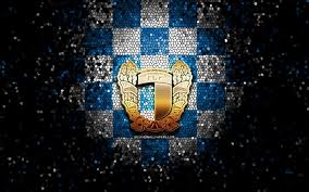Herunterladen Hintergrundbild Famalicao Fc Glitzer Logo Primeira Liga Blau Weiss Karierter Hintergrund Fussball Portugiesischer Fussballverein Famalicao Logo Mosaikkunst Fc Famalicao Fur Desktop Kostenlos Hintergrundbilder Fur Ihren Desktop Kostenlos