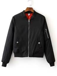 Black Zipper Bomber Jacket With Arm Pocket