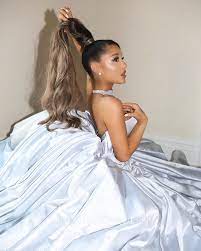 Ariana Grande Draped Light Blue Ball Gown 2019 Grammys Vq
