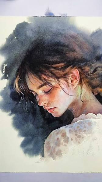 Moody Charcoal Watercolor Melancholy Portrait