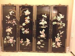 Asian Oriental Set 4 Black Lacquer Mother Pearl Wall Art Hanging Panels Decor Asian Wall Decor Asian Wall Art Wall Art