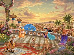 Mickey and minnie in london. Amazon Com Ceaco 750 Piece Thomas Kinkade Disney Dreams Jasmine Dancing In Desert Sunset Jigsaw Puzzle Kids And Adults Toys Games