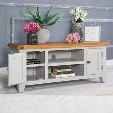 Chiltern Oak Furniture Hampshire Grey Collection Large Tv Unit Oak Furniture Ikea Wall Storage