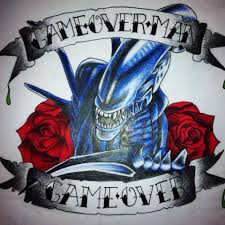 Drawing Of Xenomorph Featured In The Alien Movies With Roses Tattoo Design Game Over Man Game Over Weird Tattoos Alien Tattoo Heart Tattoo