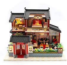 Amazon Com Per Miniature Dollhouse Kit Decorations With Lights And Furniture Diy House Craft Kits Diy Small House Mode Doll House Dollhouse Kits Miniature Diy