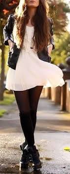 Black And White Dress With Black Tights Stylish Stockings Outfits For Your Fall Outfit Inspiration Outfit Inspiration Fall Fashion Stockings Outfit