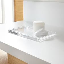You can add some storage glasses on top to add other items. Glass Vanity Tray Crate And Barrel Glass Vanity Vanity Tray Bathroom Vanity Decor