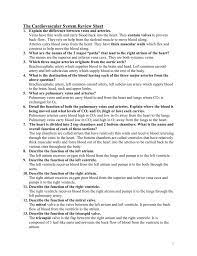 The Cardiovascular System Review Sheet Key