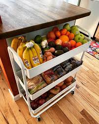 Storing Produce And Bread In Rolling Cart