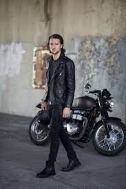 Men S Black Leather Biker Jacket Charcoal Long Sleeve T Shirt Black Skinny Jeans Black Leather Casual Boots Black Leather Biker Jacket Boots Men Leather Jacket Men