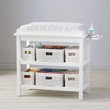 Large White Wonderful Wicker Changer Basket Reviews Crate And Barrel Nursery Organization Changing Table Baby Changing Tables Changing Table Storage