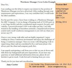 Warehouse Manager Cover Letter Example Learnist Org